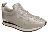 Tory Burch Women's Laney Embellished Slip-On Fashion Sneakers 6 M US Silver